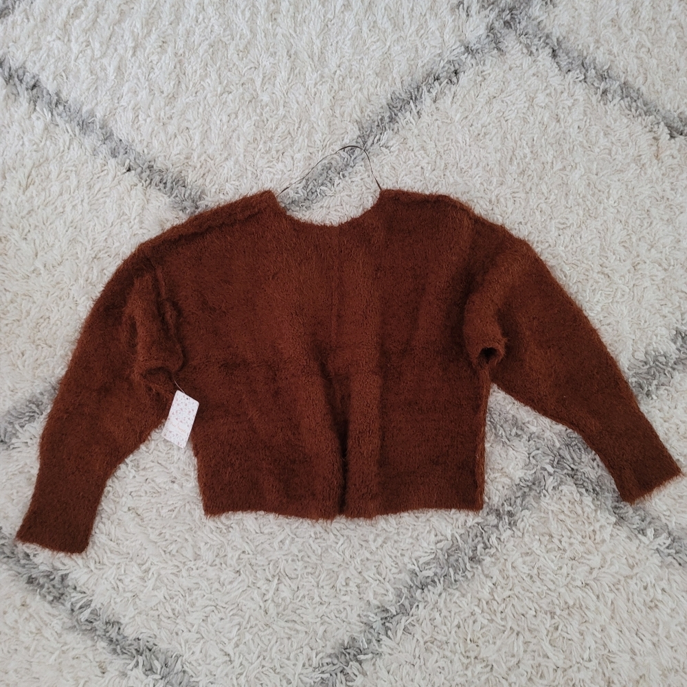 Free people brown v neck fuzzy sweater NWT - Picture 8 of 9